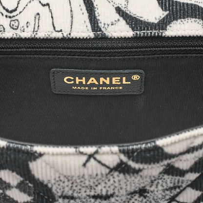 CHANEL Corduroy x Lambskin Camellia Line Chain Shoulder White x Black Gold-Tone Hardware, Pre-Owned