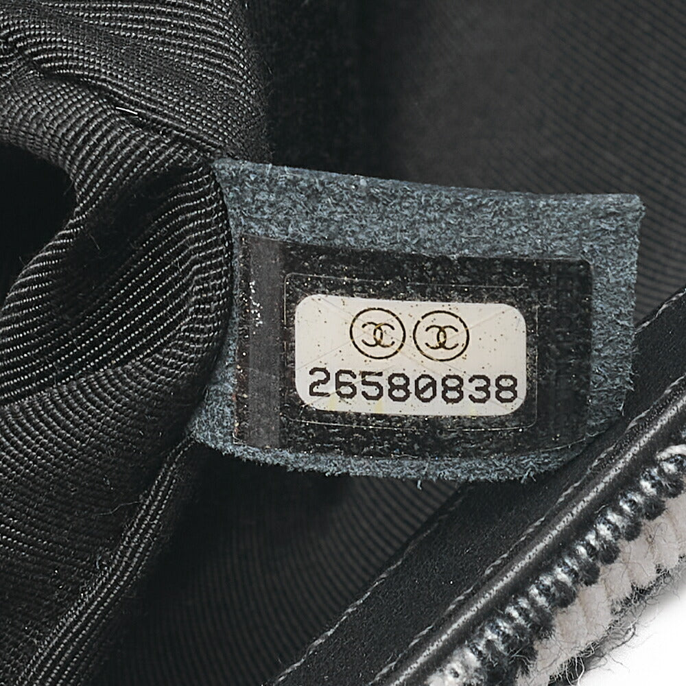 CHANEL Corduroy x Lambskin Camellia Line Chain Shoulder White x Black Gold-Tone Hardware, Pre-Owned