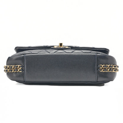 CHANEL Mini Matelasse Luxury Chain Shoulder Caviar Skin Navy Gold-Tone Hardware, Pre-Owned
