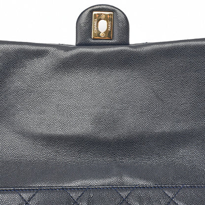 CHANEL Mini Matelasse Luxury Chain Shoulder Caviar Skin Navy Gold-Tone Hardware, Pre-Owned