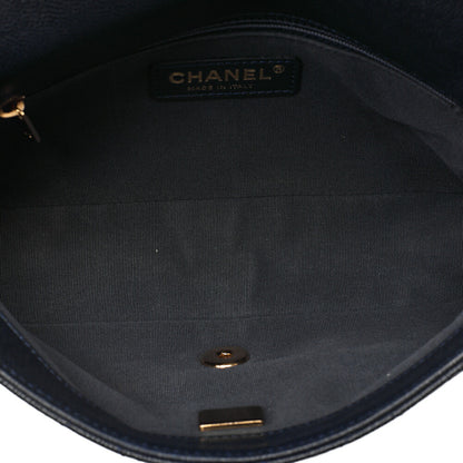 CHANEL Mini Matelasse Luxury Chain Shoulder Caviar Skin Navy Gold-Tone Hardware, Pre-Owned
