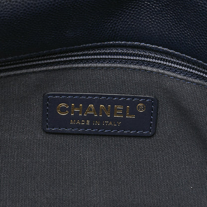 CHANEL Mini Matelasse Luxury Chain Shoulder Caviar Skin Navy Gold-Tone Hardware, Pre-Owned