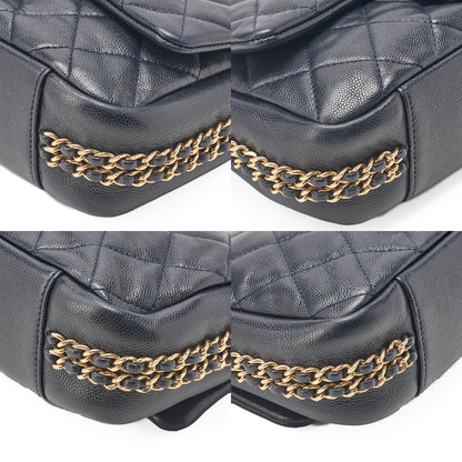 CHANEL Mini Matelasse Luxury Chain Shoulder Caviar Skin Navy Gold-Tone Hardware, Pre-Owned