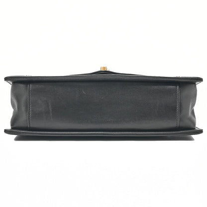 CHANEL Lambskin V-Stitch Chevron Chain Shoulder Turn Lock Black Gold-Tone Hardware, Pre-Owned