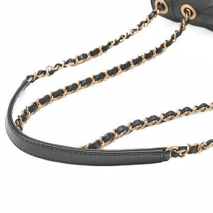 CHANEL Lambskin V-Stitch Chevron Chain Shoulder Turn Lock Black Gold-Tone Hardware, Pre-Owned
