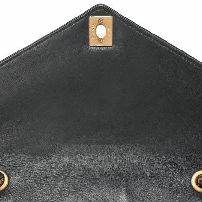 CHANEL Lambskin V-Stitch Chevron Chain Shoulder Turn Lock Black Gold-Tone Hardware, Pre-Owned