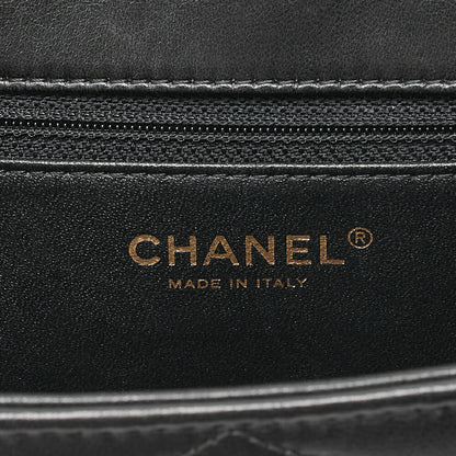 CHANEL Lambskin V-Stitch Chevron Chain Shoulder Turn Lock Black Gold-Tone Hardware, Pre-Owned