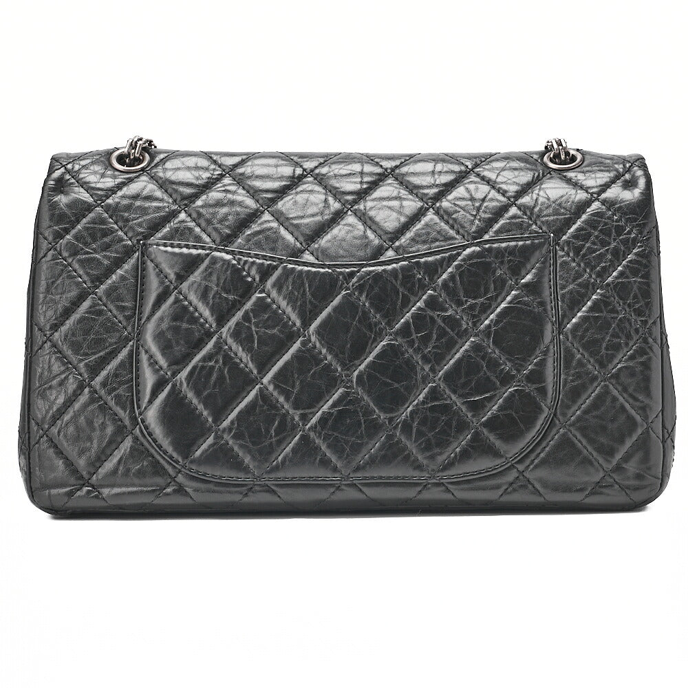 CHANEL 2.55 Chain Shoulder Bag Matelasse Double Flap Vintage Calf Black Silver-Tone Hardware, Pre-Owned