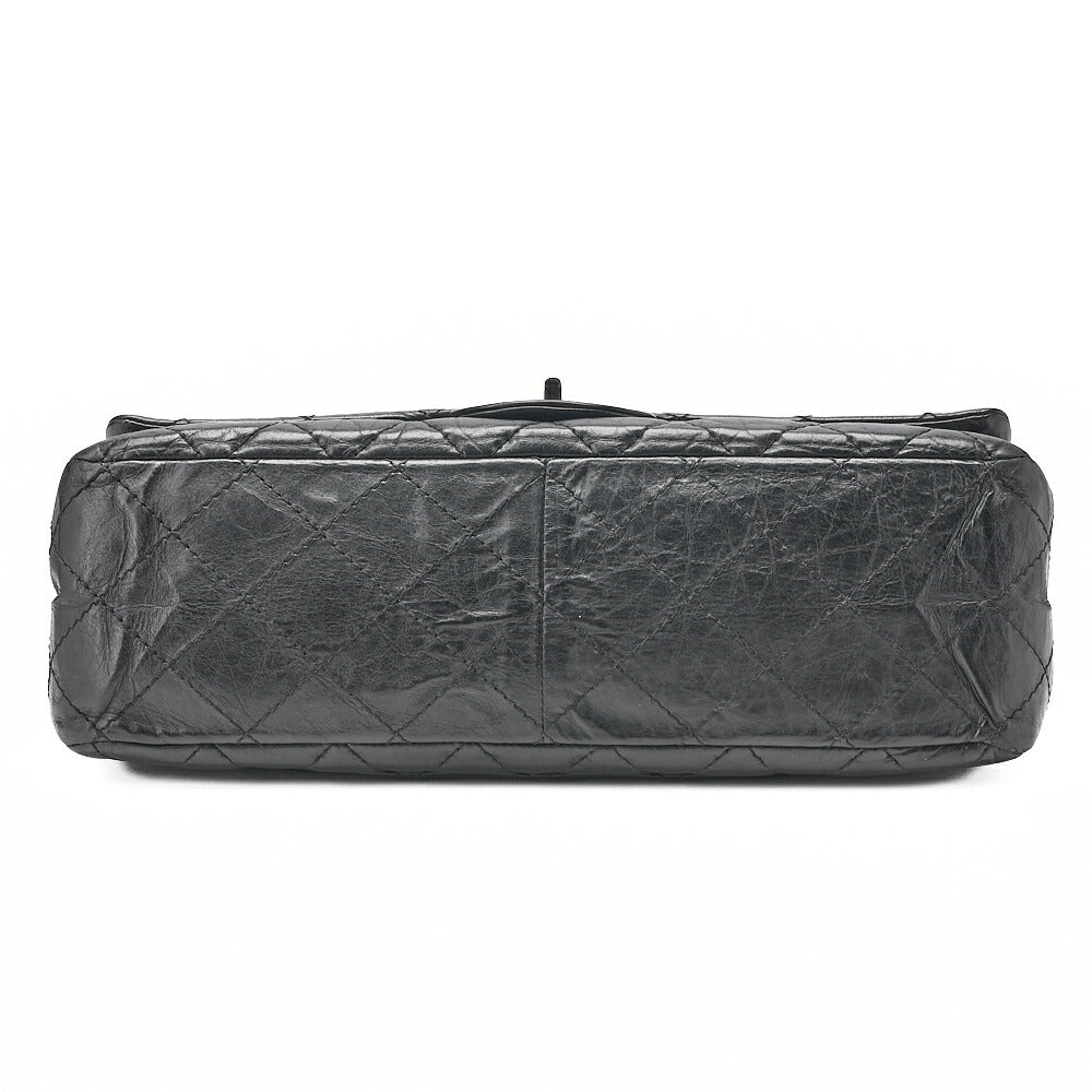 CHANEL 2.55 Chain Shoulder Bag Matelasse Double Flap Vintage Calf Black Silver-Tone Hardware, Pre-Owned