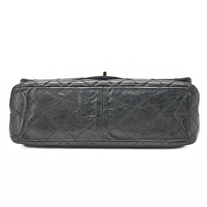 CHANEL 2.55 Chain Shoulder Bag Matelasse Double Flap Vintage Calf Black Silver-Tone Hardware, Pre-Owned