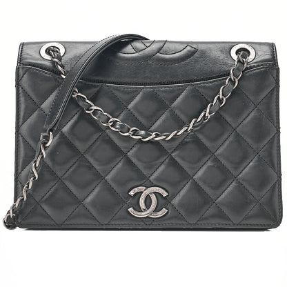 CHANEL Vintage Calf Matelasse Top Coco Mark Full Flap Chain Shoulder Black Silver-Tone Hardware, Pre-Owned
