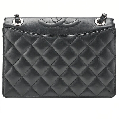 CHANEL Vintage Calf Matelasse Top Coco Mark Full Flap Chain Shoulder Black Silver-Tone Hardware, Pre-Owned