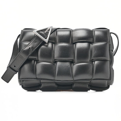 BOTTEGA VENETA Bottega Intrecciato Lambskin Padded Cassette Shoulder Bag Black Silver-Tone Hardware, Pre-Owned
