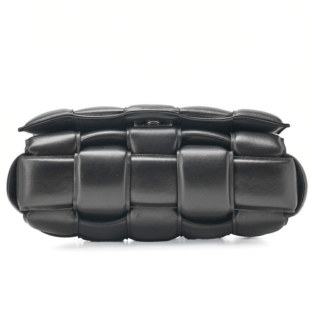BOTTEGA VENETA Bottega Intrecciato Lambskin Padded Cassette Shoulder Bag Black Silver-Tone Hardware, Pre-Owned