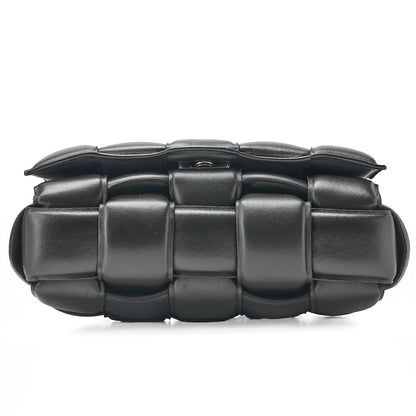 BOTTEGA VENETA Bottega Intrecciato Lambskin Padded Cassette Shoulder Bag Black Silver-Tone Hardware, Pre-Owned