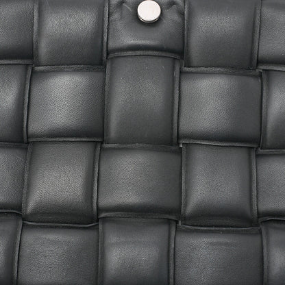 BOTTEGA VENETA Bottega Intrecciato Lambskin Padded Cassette Shoulder Bag Black Silver-Tone Hardware, Pre-Owned