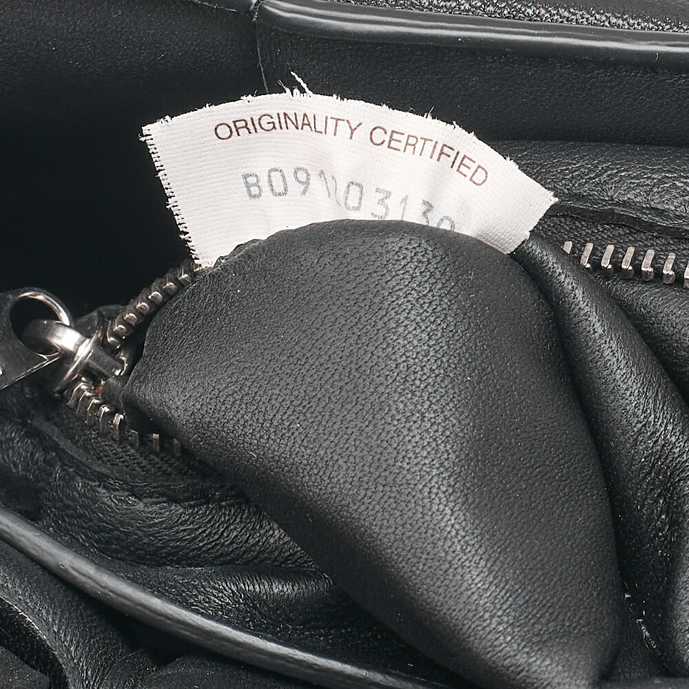 BOTTEGA VENETA Bottega Intrecciato Lambskin Padded Cassette Shoulder Bag Black Silver-Tone Hardware, Pre-Owned