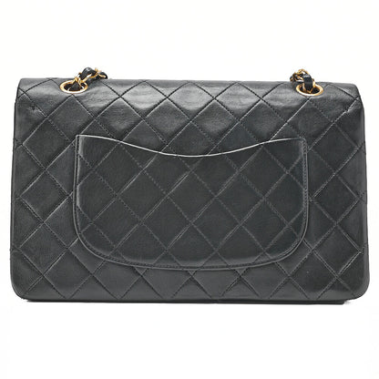 CHANEL Lambskin Matelasse Double Flap 25cm Chain Shoulder Black Gold-Tone Hardware, Pre-Owned