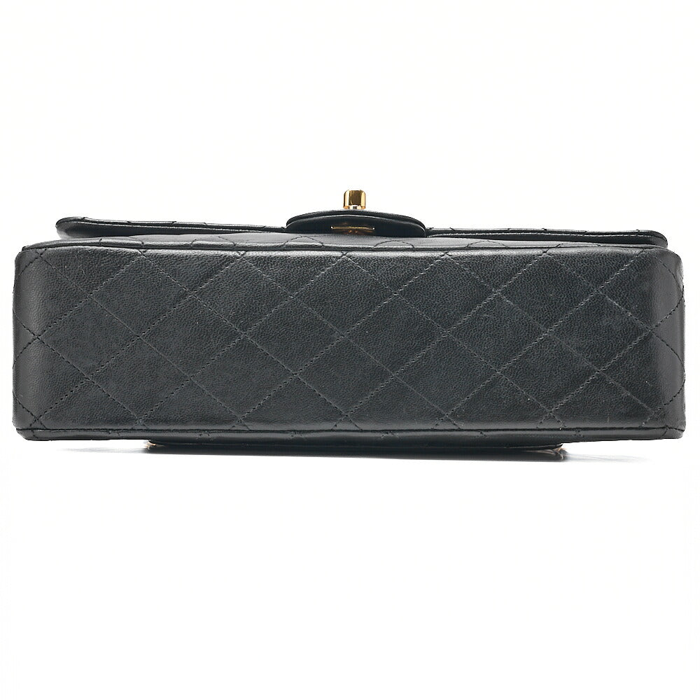 CHANEL Lambskin Matelasse Double Flap 25cm Chain Shoulder Black Gold-Tone Hardware, Pre-Owned