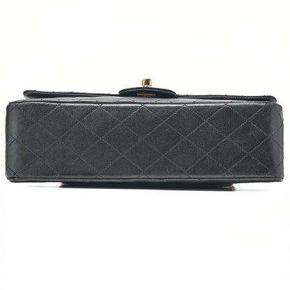 CHANEL Lambskin Matelasse Double Flap 25cm Chain Shoulder Black Gold-Tone Hardware, Pre-Owned