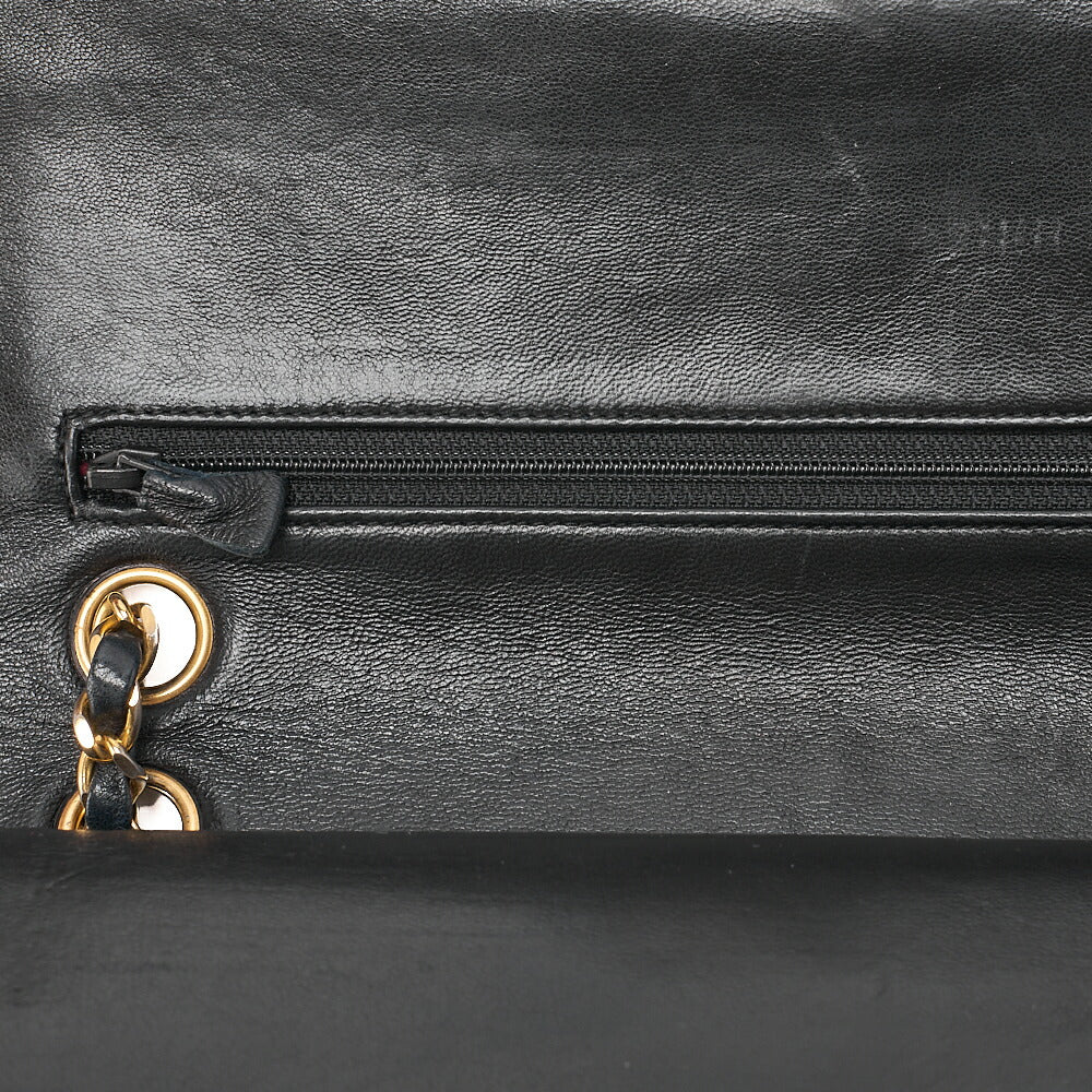 CHANEL Lambskin Matelasse Double Flap 25cm Chain Shoulder Black Gold-Tone Hardware, Pre-Owned