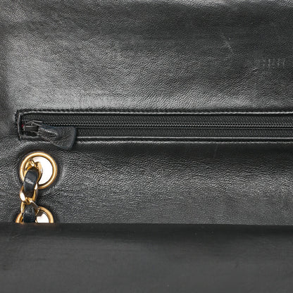 CHANEL Lambskin Matelasse Double Flap 25cm Chain Shoulder Black Gold-Tone Hardware, Pre-Owned