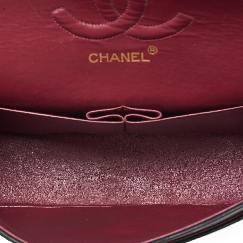 CHANEL Lambskin Matelasse Double Flap 25cm Chain Shoulder Black Gold-Tone Hardware, Pre-Owned