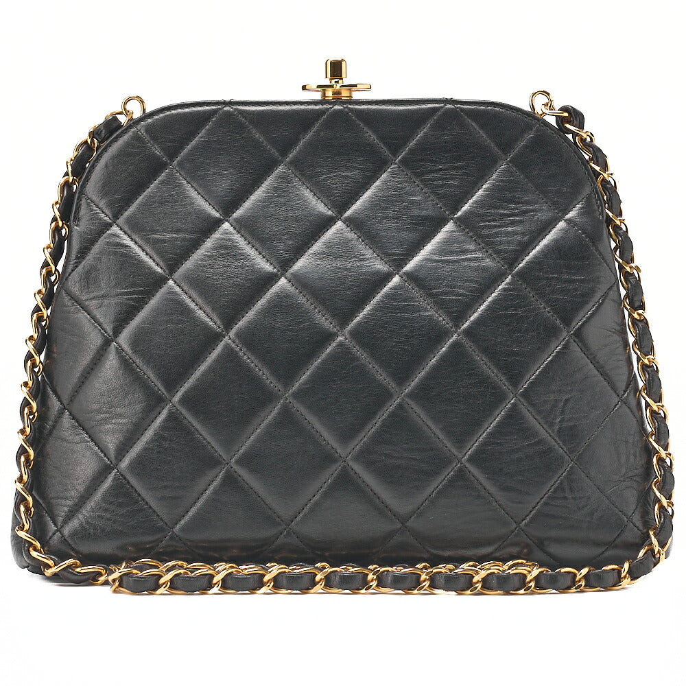 CHANEL Lambskin Matelasse Coco Mark Kiss Clasp Chain Shoulder Black Gold-Tone Hardware, Pre-Owned