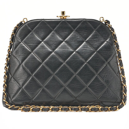 CHANEL Lambskin Matelasse Coco Mark Kiss Clasp Chain Shoulder Black Gold-Tone Hardware, Pre-Owned