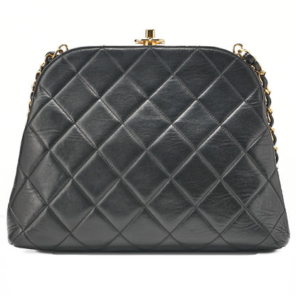 CHANEL Lambskin Matelasse Coco Mark Kiss Clasp Chain Shoulder Black Gold-Tone Hardware, Pre-Owned