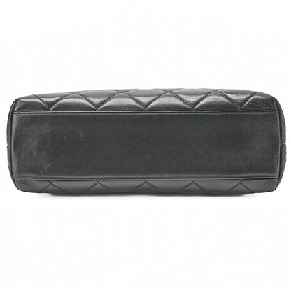 CHANEL Lambskin Matelasse Coco Mark Kiss Clasp Chain Shoulder Black Gold-Tone Hardware, Pre-Owned