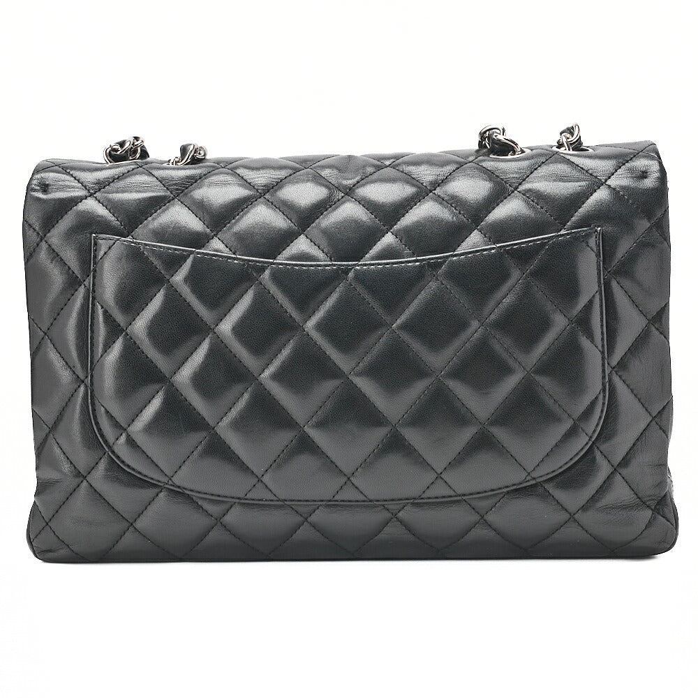CHANEL Deka Matelasse 30 Turn Lock Chain Shoulder Bag Lambskin Black Silver-Tone Hardware, Pre-Owned