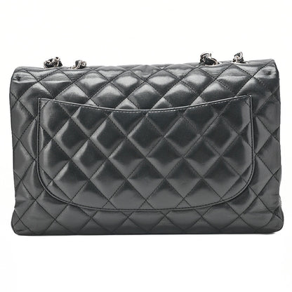 CHANEL Deka Matelasse 30 Turn Lock Chain Shoulder Bag Lambskin Black Silver-Tone Hardware, Pre-Owned