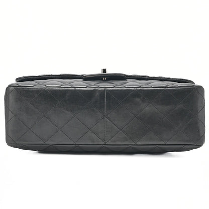 CHANEL Deka Matelasse 30 Turn Lock Chain Shoulder Bag Lambskin Black Silver-Tone Hardware, Pre-Owned