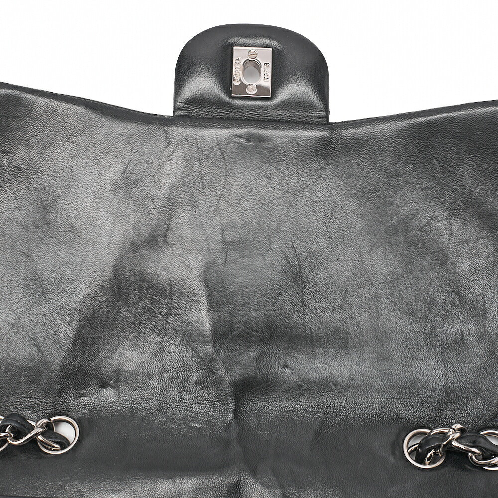 CHANEL Deka Matelasse 30 Turn Lock Chain Shoulder Bag Lambskin Black Silver-Tone Hardware, Pre-Owned