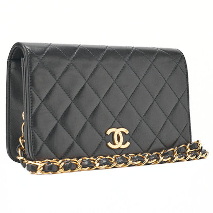 CHANEL Lambskin Matelasse Full Flap 19cm Push Lock Chain Shoulder Black Gold-Tone Hardware, Pre-Owned