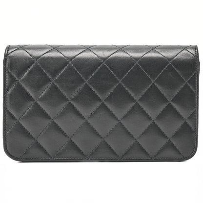 CHANEL Lambskin Matelasse Full Flap 19cm Push Lock Chain Shoulder Black Gold-Tone Hardware, Pre-Owned