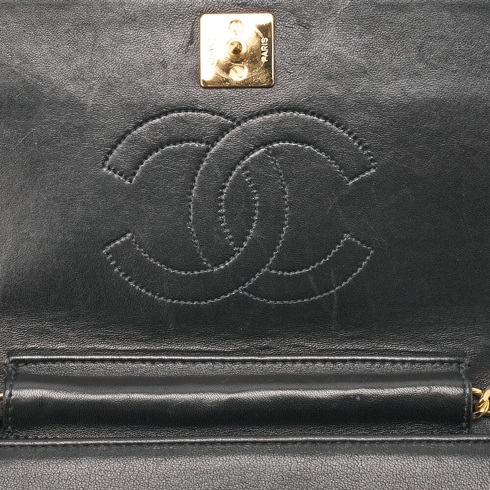 CHANEL Lambskin Matelasse Full Flap 19cm Push Lock Chain Shoulder Black Gold-Tone Hardware, Pre-Owned