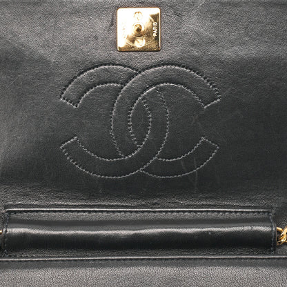 CHANEL Lambskin Matelasse Full Flap 19cm Push Lock Chain Shoulder Black Gold-Tone Hardware, Pre-Owned