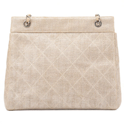 CHANEL Matelasse Coco Mark Chain Tote Linen Beige Silver-Tone Hardware, Pre-Owned