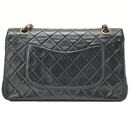 CHANEL Lambskin Matelasse Double Flap 25cm Chain Shoulder Black Gold-Tone Hardware, Pre-Owned