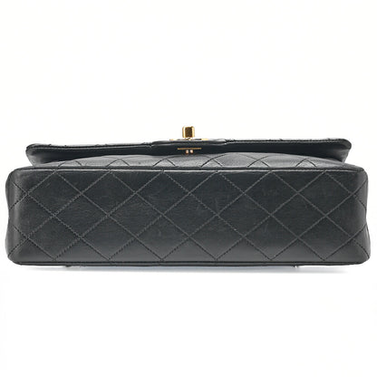 CHANEL Lambskin Matelasse Double Flap 25cm Chain Shoulder Black Gold-Tone Hardware, Pre-Owned