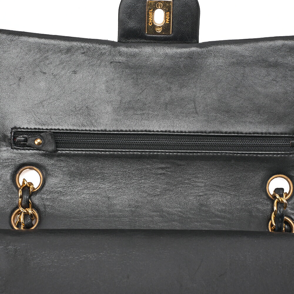 CHANEL Lambskin Matelasse Double Flap 25cm Chain Shoulder Black Gold-Tone Hardware, Pre-Owned