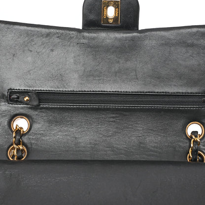 CHANEL Lambskin Matelasse Double Flap 25cm Chain Shoulder Black Gold-Tone Hardware, Pre-Owned