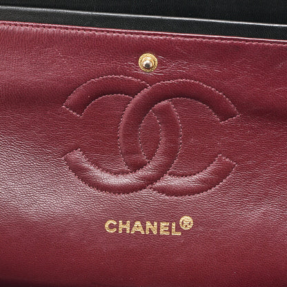 CHANEL Lambskin Matelasse Double Flap 25cm Chain Shoulder Black Gold-Tone Hardware, Pre-Owned