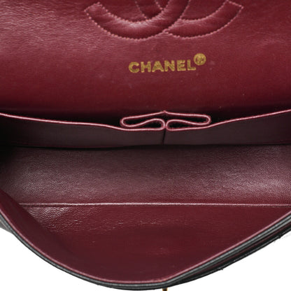 CHANEL Lambskin Matelasse Double Flap 25cm Chain Shoulder Black Gold-Tone Hardware, Pre-Owned