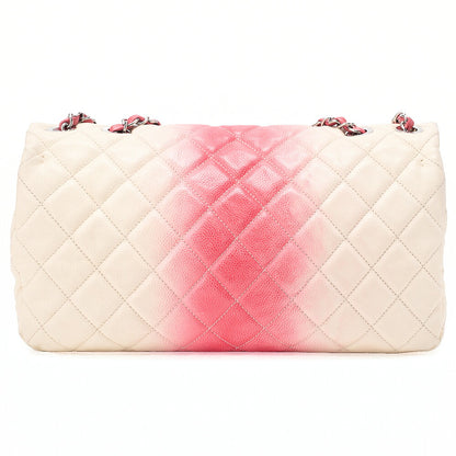 CHANEL Che Shoulder Bag Matelasse Caviar Skin Single Flap Bicolor White x Red Silver-Tone Hardware, Pre-Owned
