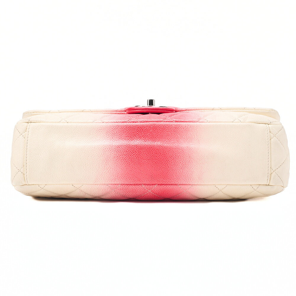 CHANEL Che Shoulder Bag Matelasse Caviar Skin Single Flap Bicolor White x Red Silver-Tone Hardware, Pre-Owned