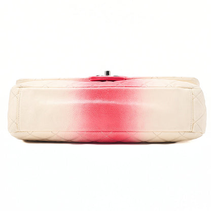 CHANEL Che Shoulder Bag Matelasse Caviar Skin Single Flap Bicolor White x Red Silver-Tone Hardware, Pre-Owned