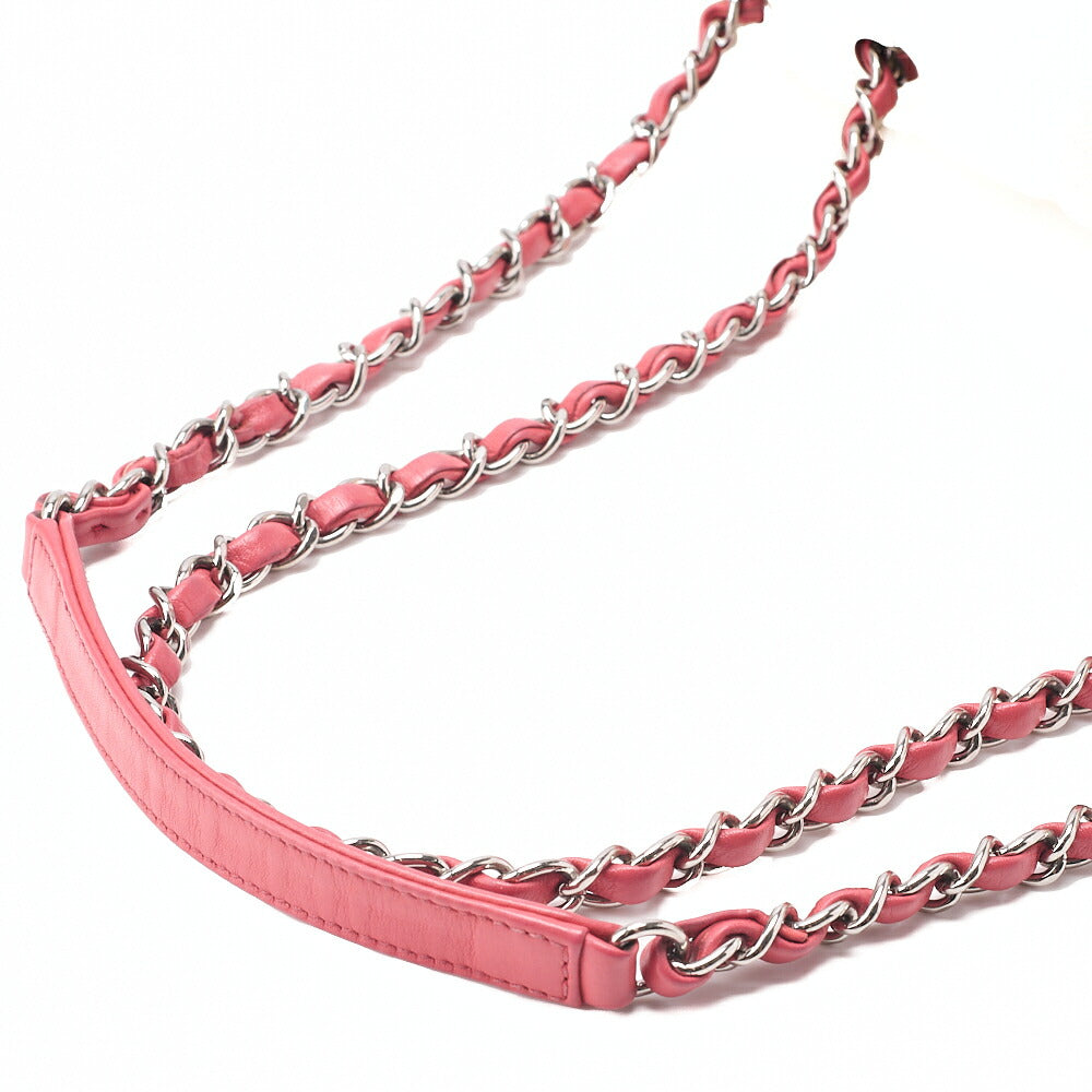 CHANEL Che Shoulder Bag Matelasse Caviar Skin Single Flap Bicolor White x Red Silver-Tone Hardware, Pre-Owned